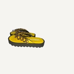 New! VERSACE Chain Leather Slides Sandals